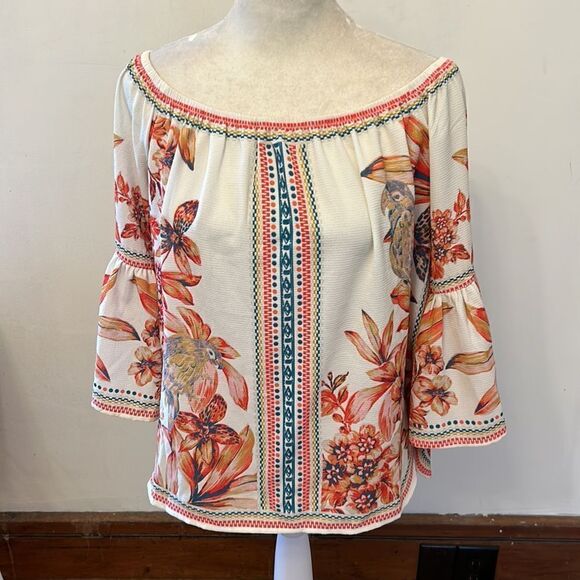 Jealous Tomato cream floral off the shoulder blouse Size S EUC - Picture 2 of 8